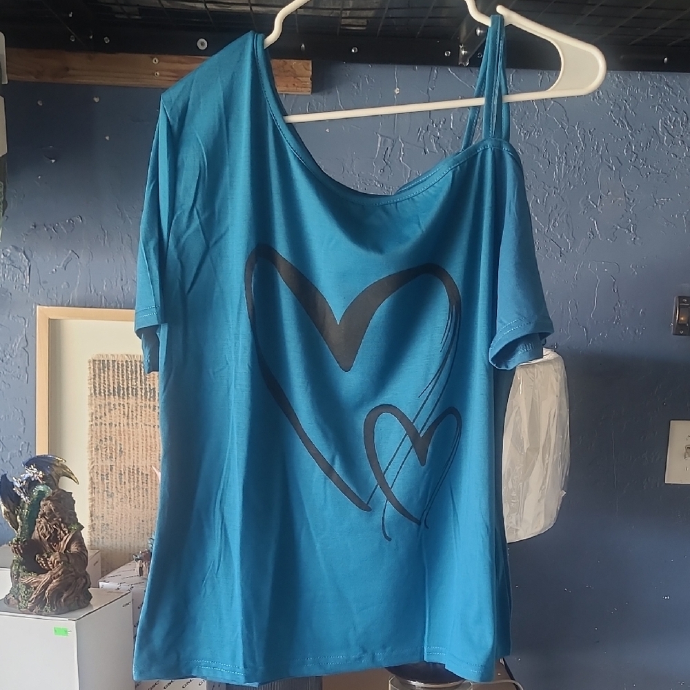 Blue Heart Print Women's Top